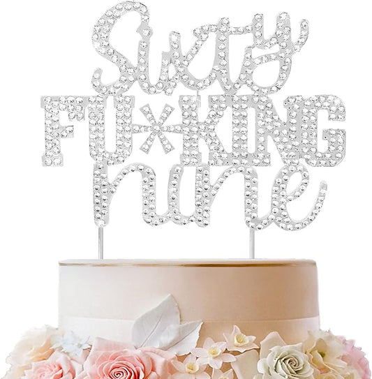 LINGTEER Sixty Nine Funny Silver Rhinestone Cake Topper - Cheers to 69 Years Old,Happy 69th Birthday Party Cake Centerpieces Topper Decorations Gift Sign.