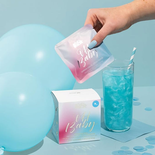 Art of Sucre Oh Baby Gender Reveal Cotton Candy Drink Glitter Bombs, Edible Glitter, Drop into Drinks, 4 Pieces (Blue - Boy)