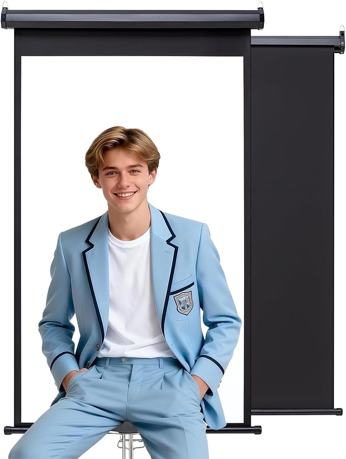 Retractable White Photography Backdrop Screen, 36 x 56 Inch Pull-Down PVC Photo Background, Auto-Lock Backdrop for Product Photography, Headshots, ID Photos & Live Streaming