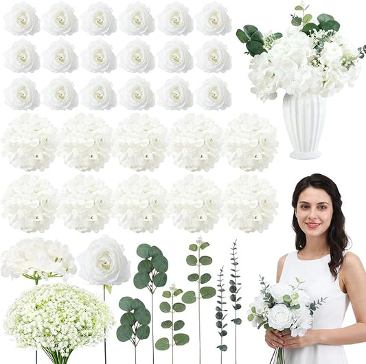 Suncalla 310 Pcs Baby's Breath Artificial Rose Bulk DIY Bouquet Bulk Hydrangea Artificial Flowers Wedding Bouquets Floral Arrangement for Wedding Centerpieces Decor(White)