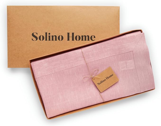 Solino Home Linen Tablecloth 60 x 132 Inch - 100% Pure Linen Bubblegum Pink Table Cloth for Rectangle Tables - Athena, Machine Washable Tablecloth for Summer