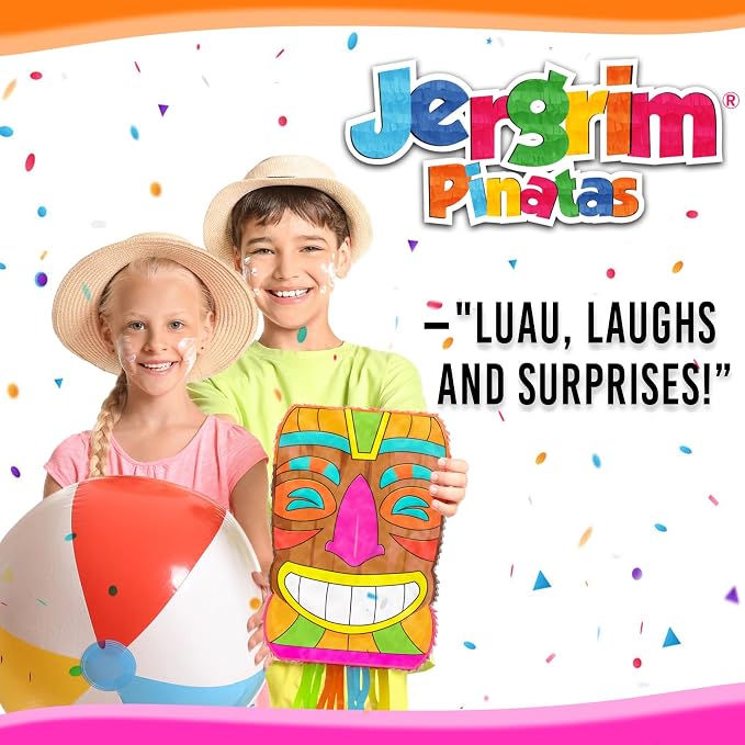 Jergrim Tiki Piñata Mask Luau Party Decorations Small 4-piece Set, Great for Tropical Birthday Pool Parties Decoration, Hawaiian Fiesta, Summer Party & Beach Parties