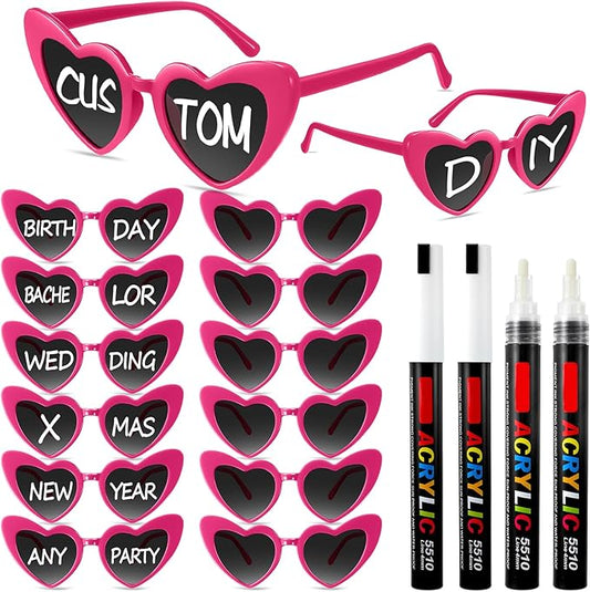 Flutesan Personalized Heart Sunglasses Bulk Custom Glasses with Paint Pens for DIY Wedding Party Favors