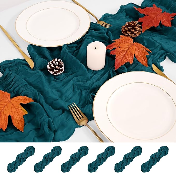 6 Pack Cheesecloth Table Runner,Teal Table Runner Long Romantic Semi Sheer Rustic Boho Gauze Table Runners for Wedding Bridal Shower Birthday Party Decorations(17.7×108 Inch)
