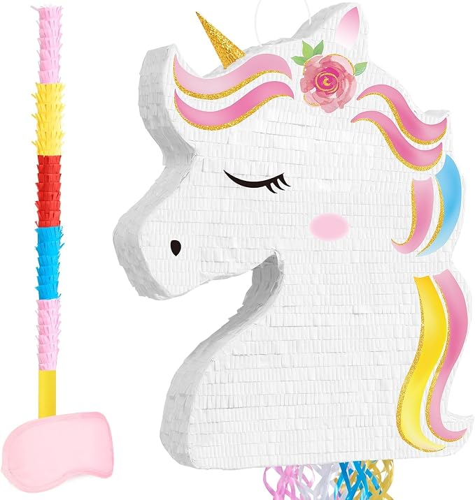 WERNNSAI Ultra Large Unicorn Piñata - Unicorn Party Supplies Piñata Bundle with Blindfold and Bat for Girls Kids Rainbow Unicorn Theme Birthday Party Game Decorations (20.4" x 15.6" x 2.9")