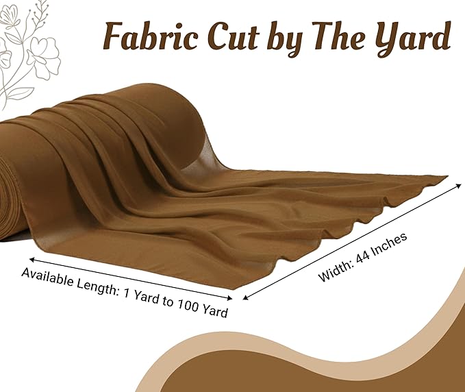 MDS Pack of 40 Yard Chiffon Fabric, Sheer Soft Draping Fabric Bolt for Wedding Party Backdrop Arch Decoration, Apparel Bridal Dress Sewing DIY Crafts Solid Gauze Fabrics 44” Wide - Mocha