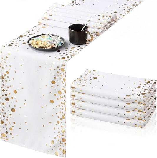 Moukeren 4 Pack White Gold Table Runner Decorations 12 x 108 Inch Sequin Rectangular Table Runners for Birthday Wedding Graduation New Years Party Decor