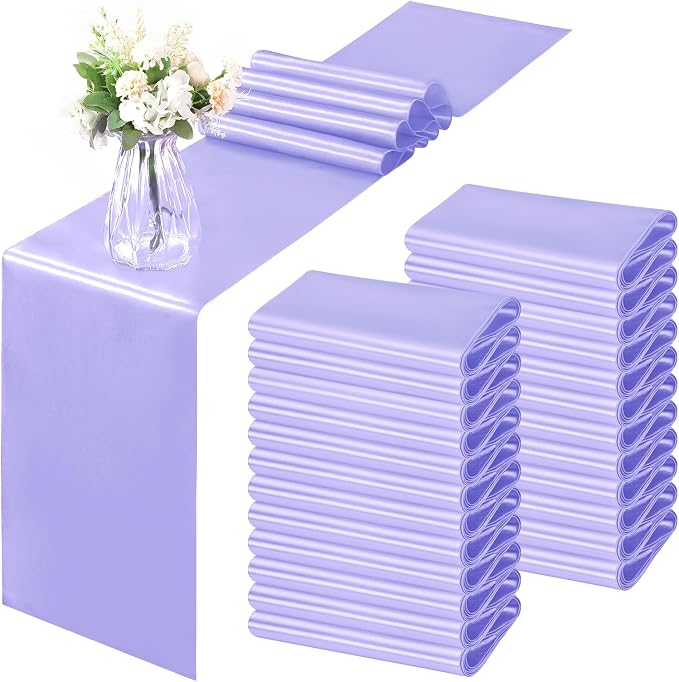 Horbaunal 24 Pack Lavender Satin Table Runner 12 x 108 Inch, Smooth Table Runners for Wedding Banquets Birthday Party