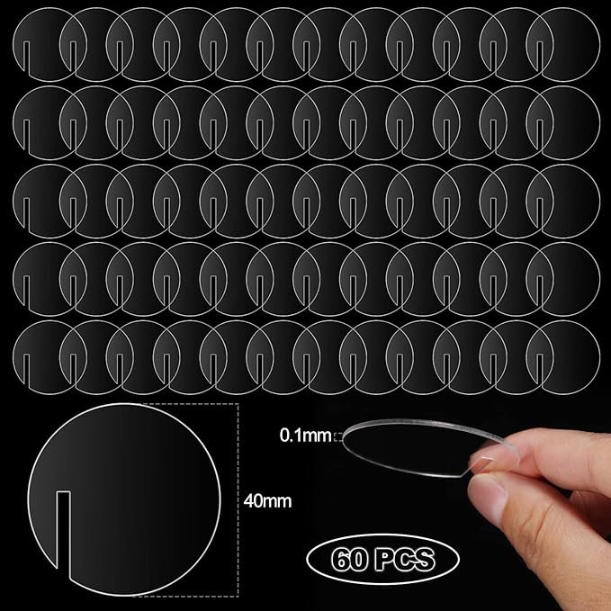 60 Pcs Acrylic Drink Tags Party Drink Tag Circles Hearts Acrylic Markers Wine Glass Disc Blank DIY Label for Rim of Glass Champagne, Clear(Round)