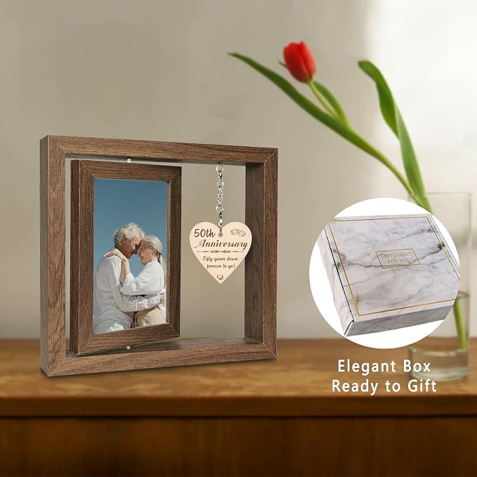 EYITUPC 50th Wedding Anniversary Picture Frame Gifts, 50th Anniversary Frame for Couple Parents (Display Two 4x6)