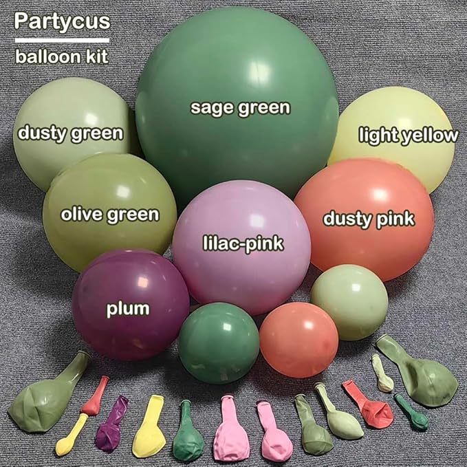 Dusty Pink Green Yellow Balloon Garland - Double Stuffed Sage Olive Green Mauve Matte Pastel Plum Balloon Arch Kit for Baby Shower Birthday Floral Enchanted Forest Valentines Party Decoration