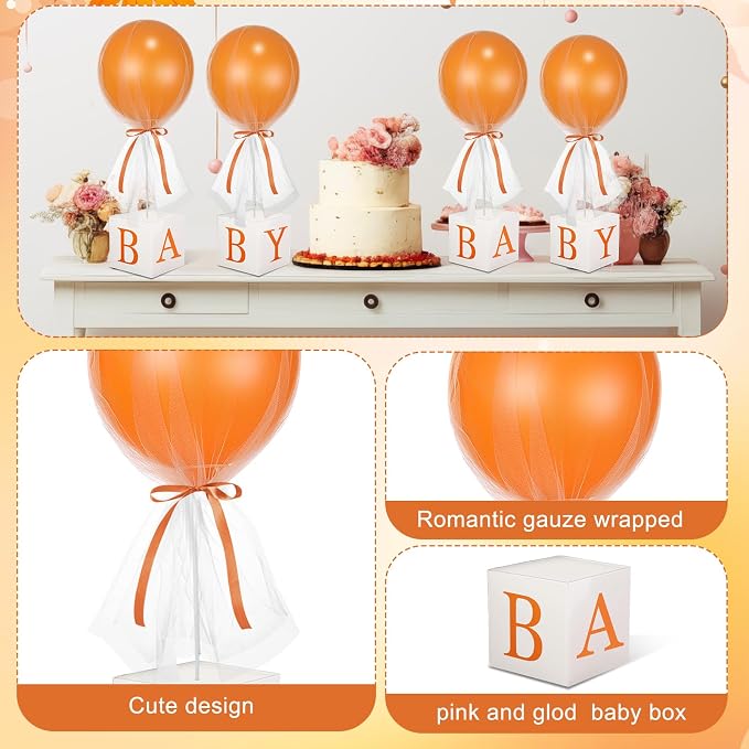 6 Set Little Cutie Baby Shower Decor for Table 24'' Latex Balloon with Letter Boxes Orange Party Table Centerpiece Decor a Little Cutie Is on The Way for Gender Reveal Boy Girl Birthday Party Supply