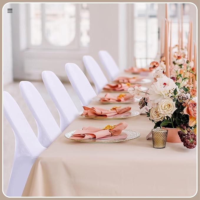 Newwiee 150 Pcs Spandex Chair Covers Bulk - Stretch Folding Flat Front Fitted Universal Chair Protector Pack Removable Washable for Wedding Party Dining Banquet Event (White)