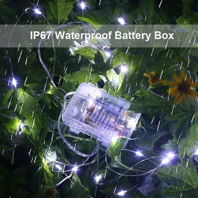 GDEALER 4 Pack Fairy Lights 16.4 Ft 50 Led Battery Operated with Remote Waterproof 8 Modes Twinkle Firefly String Lights for Party Bedroom Wedding Decorations - White