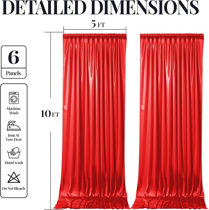 30x10ft Red Glitter Backdrop Curtain for Parties, Wrinkle Free Satin Photo Backdrop Drapes 6 Panels 5x10FT Shimmer Back Drop Cloth for Wedding Birthday Baby Shower Photography Background Decor