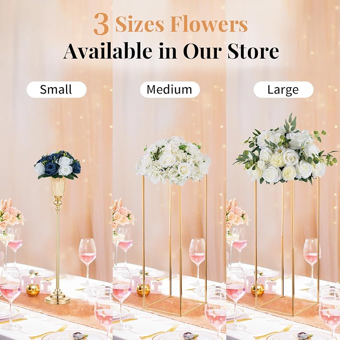 NUPTIO Artificial Flower Centrepieces for Tables - 2 Pcs 9.5in Diameter Navy Blue & White Fake Flowers Roses Balls - Silk Faux Rose Arrangement for Wedding Party Centerpiece Table Decorations