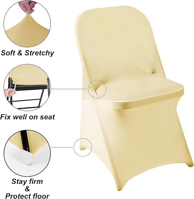 Howhic Folding Chair Covers - 36pcs, Universal Spandex Fitted Covers for Parties, Weddings, Banquets & Conferences (Champagne)