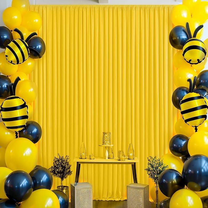 30ft×10ft Yellow Wrinkle Free Backdrop Curtain for Party Wedding, 6 Panels 5×10ft Soft Silky Polyester Photo Backdrop Drapes Curtains forBirthday Bee Parties Baby Shower Photography Backgrounds