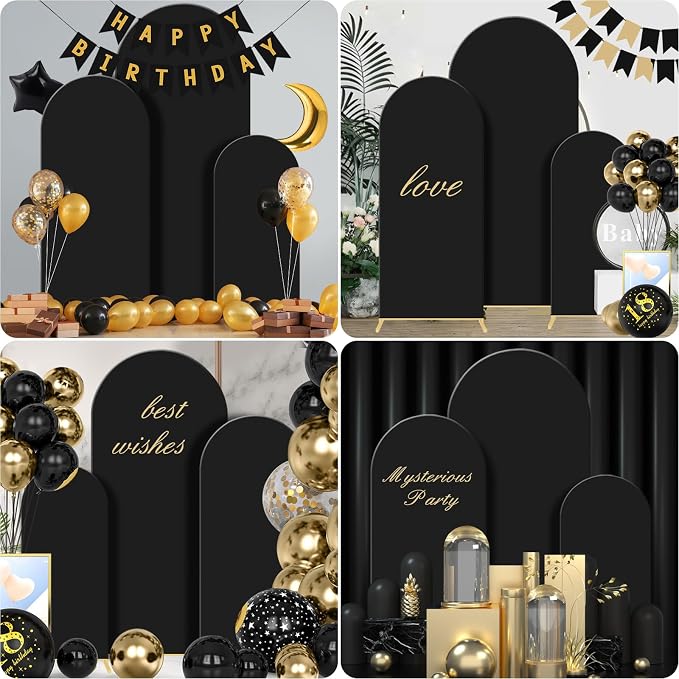 Gawicpy Wedding Arch Backdrop Stand Set Metal Arch Backdrop Stand with Wedding Arch Cover, Wedding Balloon Arch Backdrop Stand for Birthday, Baby Shower, Anniversary (Black, 4FT+5FT+6FT)