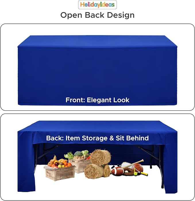 HolidayIdeas 4-Pack 6ft Open Back Fitted Tablecloths for Craft Shows Royal Blue