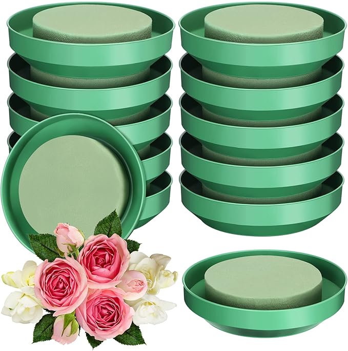 12 Sets Large Flower Foam with Bowl Kit 6.5 Inch Round Floral Foam Blocks Bulk DIY Green Flower Arrangement Supplies Floral Arranging Kit for Wedding Birthday Party Table Centerpiece Decorations