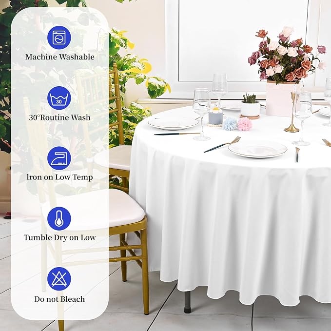 12 Pack White Round Tablecloth 90 Inch, Waterproof Polyester Table Cloth for Round Tables, White Tablecloths Stain and Wrinkle Resistant Washable Fabric Table Cover for Party Dining Wedding Banquet