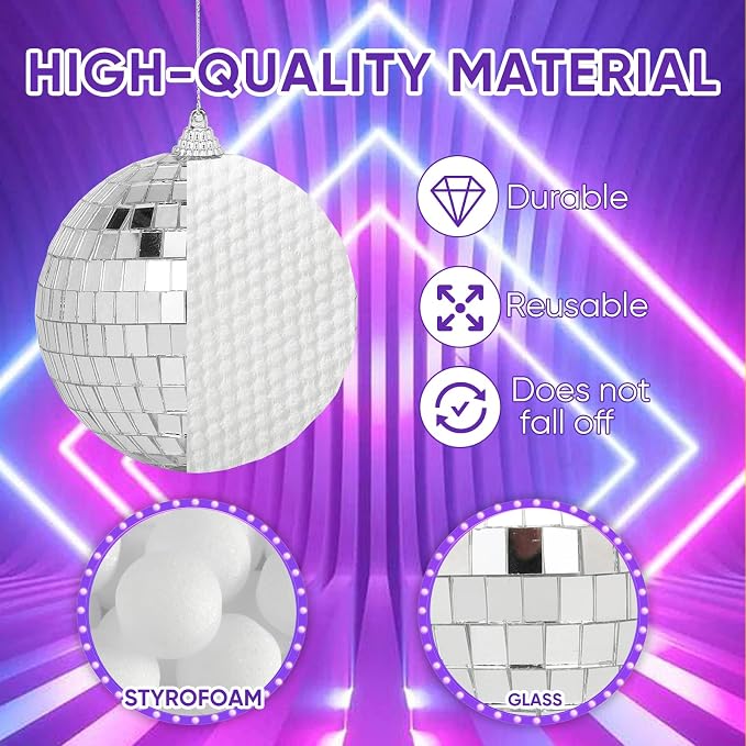 Mini Mirror Disco Ball Decor: 32 Pack Hanging Mirror Ball Ornaments Different Sizes - Small Disco Balls Decorations Bulk for Party Christmas Tree Cake Room Birthday (Silver)