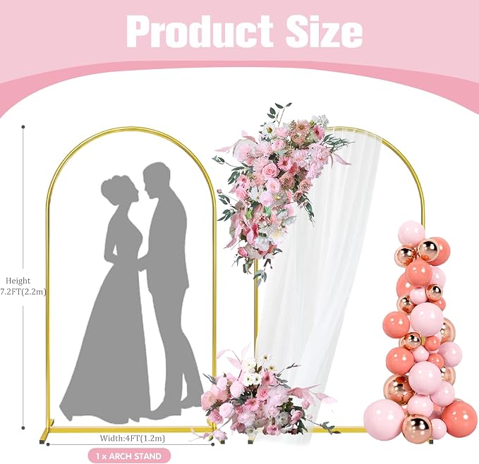 7.2FT Arch Backdrop Stand, Gold Metal Arch Stand Backdrop Ideal for Weddings, Birthday Parties, Baby Showers, Celebration Decorations