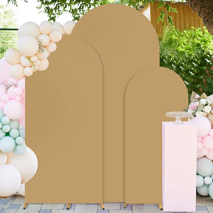 FUHSY Arch Covers Set of 3 Wedding Arch Stand Cover Brown Arch Backdrop Cover 4FT 5FT 6FT Nude Tan Back Drop Covers Round Top Chiara Arch Cover for Bridal Shower Birthday Party Balloon Arbor Decor