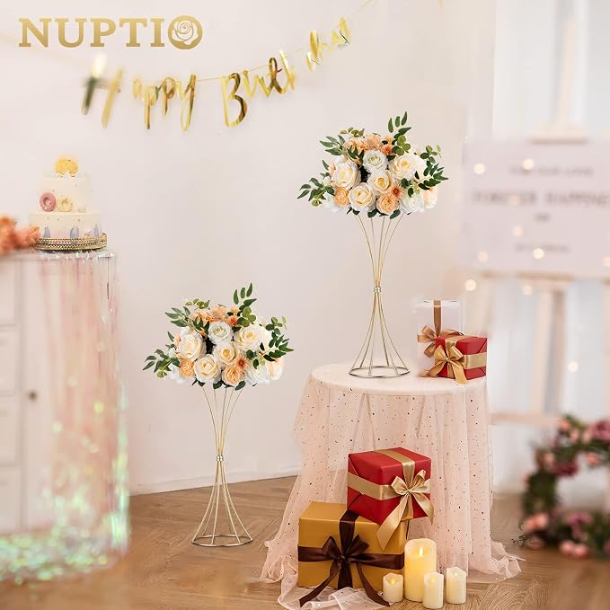 NUPTIO 10 Pcs Gold Centerpieces for Table, 19.7in Tall Metal Flower Trumpet Vase, Gold Vases for Centerpieces, Artificial Flower Display Rack for Birthday Party Dinner Event Hotel Home Decor