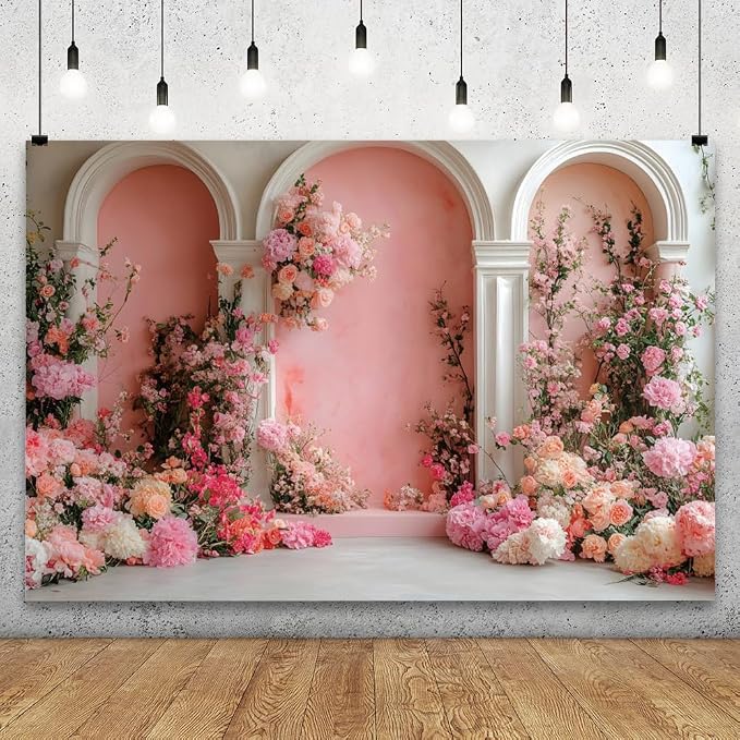 YongFoto Europea Archway with Floral 10x5ft Rose Flower Elegant Romantic Retro Photography Background Birthday Bridal Shower Wedding Party Banner Room Decor Portrait Photoshoot Wallpaper Photo Booth