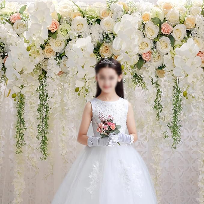 10x8ft White Rose Floral Theme Photography Background Wedding Bridal Shower Wedding Flowers Photo Backdrops Baby Girl Birthday Party Portrait Dessert Cake Table Decor Photo Booth Studio Props