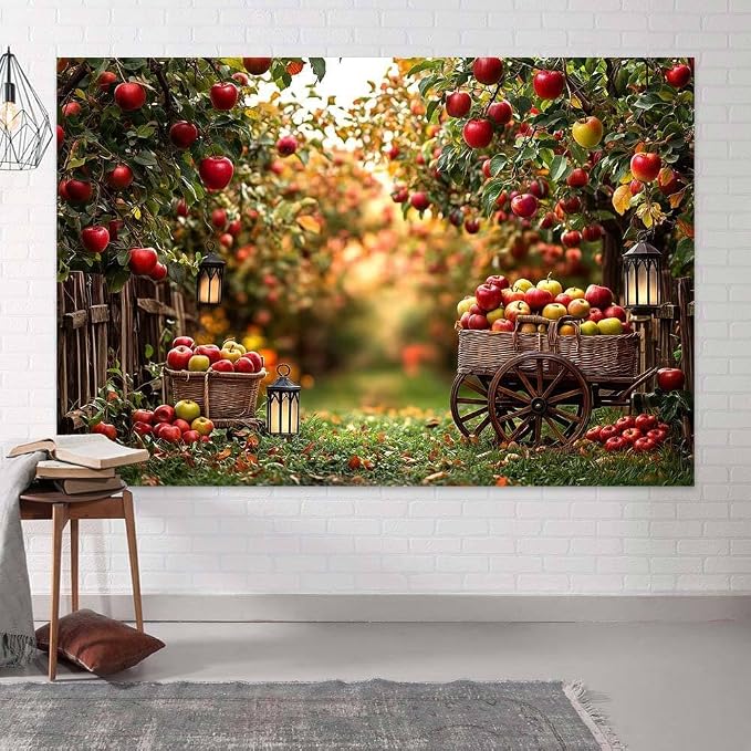 20 x 10 ft Apple Backdrop Autumn Harvest Apple Orchard Party Decorations Background Thanksgiving Farm Holiday Event Party Apple Trees Baby Shower Kids Birthday Party Photo Booth Studio Props