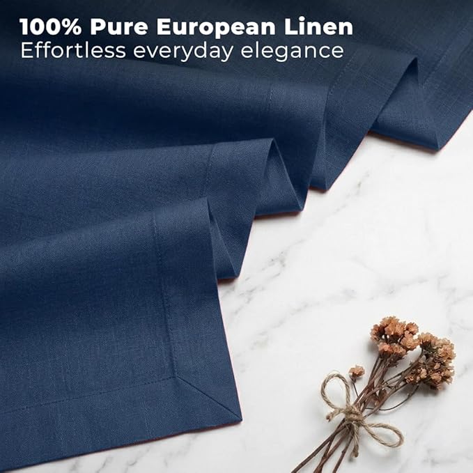 Classic Linen™ by D'Moksha Navy Blue Table Runner 144 Inches Long, 100% Pure Linen, Extra Long Table Runner, 14 x 144 Inch for Dining- Mothers Day, Spring, Summer, Memorial Day