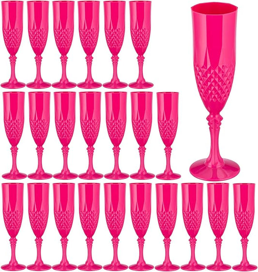 Plastic Champagne Flutes,Wine Glasses Goblets Set of 24,Mimosa Bar Shatterproof Reusable Vintage Champagne Flutes Stemmed Drinking Cups for Weddings, Bachelor Parties, Toasting,Cava, Prosecco(24,Pink)