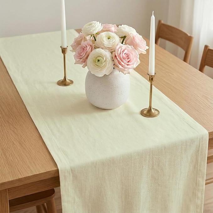 Solino Home Linen Table Runner 60 Inches - 100% Pure Linen Creamy Ivory Table Runner 14 x 60 Inch Ideal for Dresser and Coffee Tables, Spring, Summer, Mothers Day - Diana Medium Weight