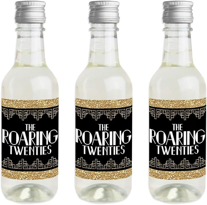 Big Dot of Happiness Roaring 20's - Mini Wine and Champagne Bottle Label Stickers - 1920s Art Deco Jazz Party Favor Gift for Women and Men - Set of 16