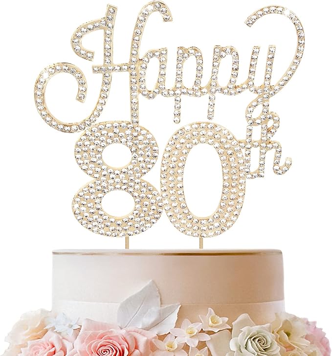 LINGTEER Happy 80th Birthday Gold Rhinestone Cake Topper - Cheers to 80th Birthday Eighty Years Old Anniversary Party Cake Centerpieces Topper Decorations Gift Sign.