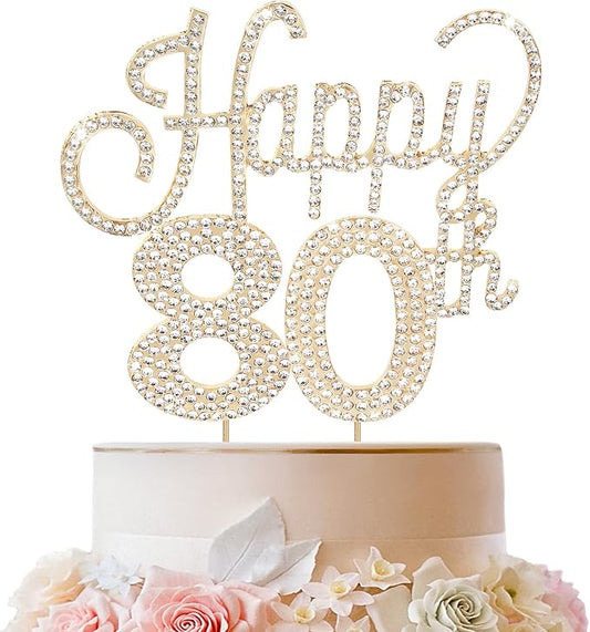LINGTEER Happy 80th Birthday Gold Rhinestone Cake Topper - Cheers to 80th Birthday Eighty Years Old Anniversary Party Cake Centerpieces Topper Decorations Gift Sign.
