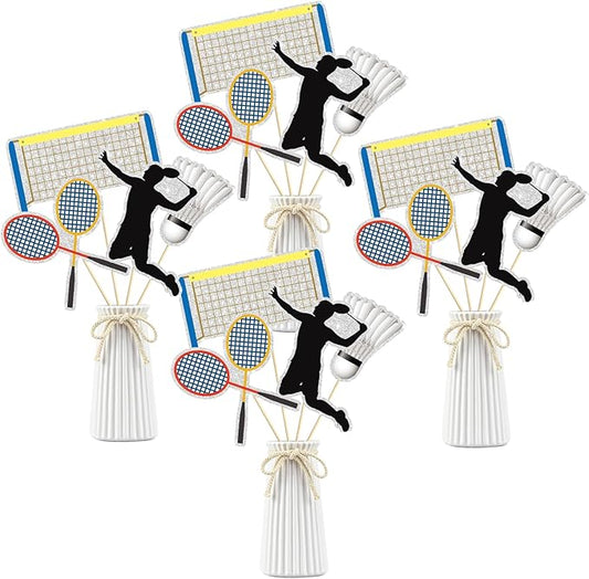 Set of 16,Badminton Theme Centerpiece Sticks,Boy Kid Birthday Table Toppers,Badminton Lovers Party Decorations, Sports Party Happy Birthday Cake Picks for Sportsman.