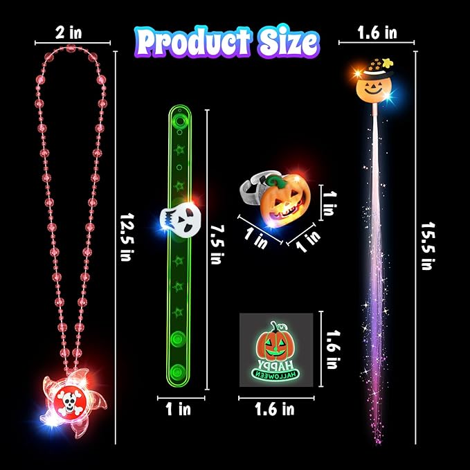 ShyLizard 100Pcs Halloween Party Favors for Kids-Halloween Glow in the Dark Party Supplies,Halloween Light Up Necklace Flash Rings,Non-Candy Trick or Treat Goodie Bag Fillers,Classroom Favors Gifts