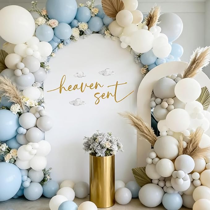 Heaven Sent Baby Shower Decorations - Heaven Sent Sign for Backdrop Balloons Arch, Gold Heavenly Birthday Party Decorations, Cloud Gender Reveal Decorations, 1st Party Supplies Banner for Girl Boy