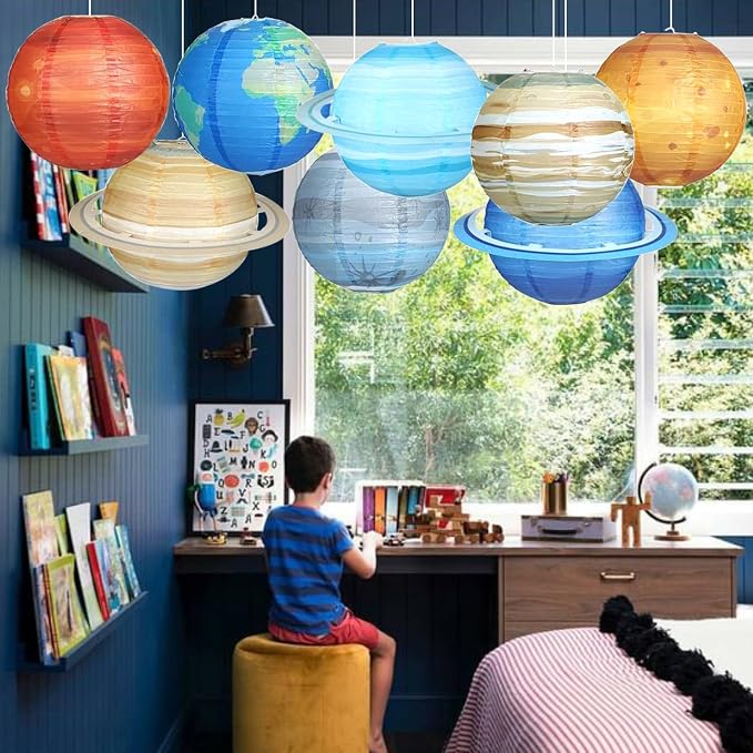 Planet Paper Lanterns, Planet Lanterns, 25 Pcs Paper Lanterns Party Decorations, Space Paper Lanterns for Kids Space Theme Party, Birthday Room Decorations