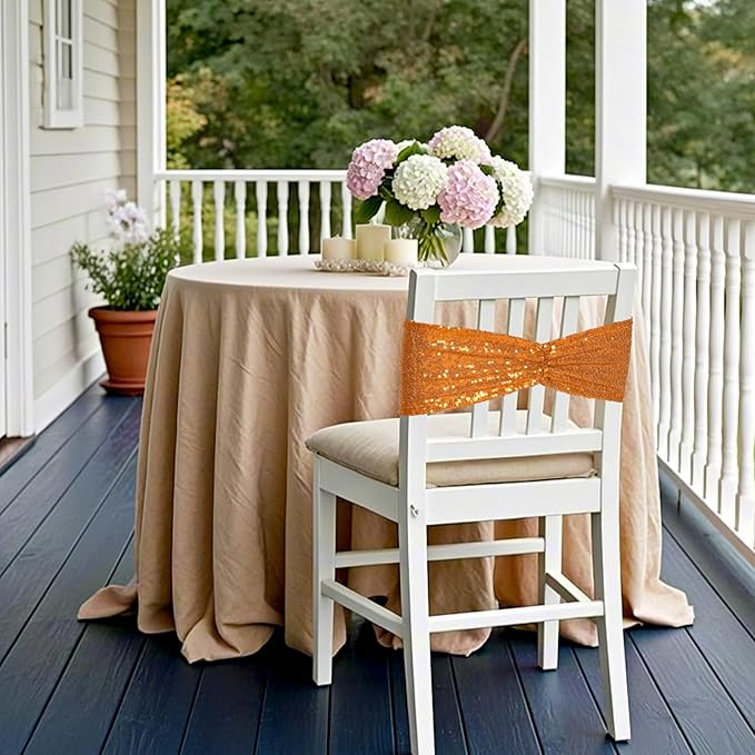 Poise3EHome Orange Sequin Chair Sashes,Folding Chair Cover Bands for Wedding Party Ceremony Banquet Decorations, 10 PCS