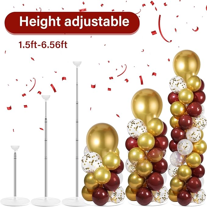 2 Sets Red and Gold Balloon Column Stand Kit with 100 Balloons Adjustable Balloon Tower Stand with Bases for Floor Confetti Balloon Column Kit for Bridal Graduation Birthday Appreciation Party Decor