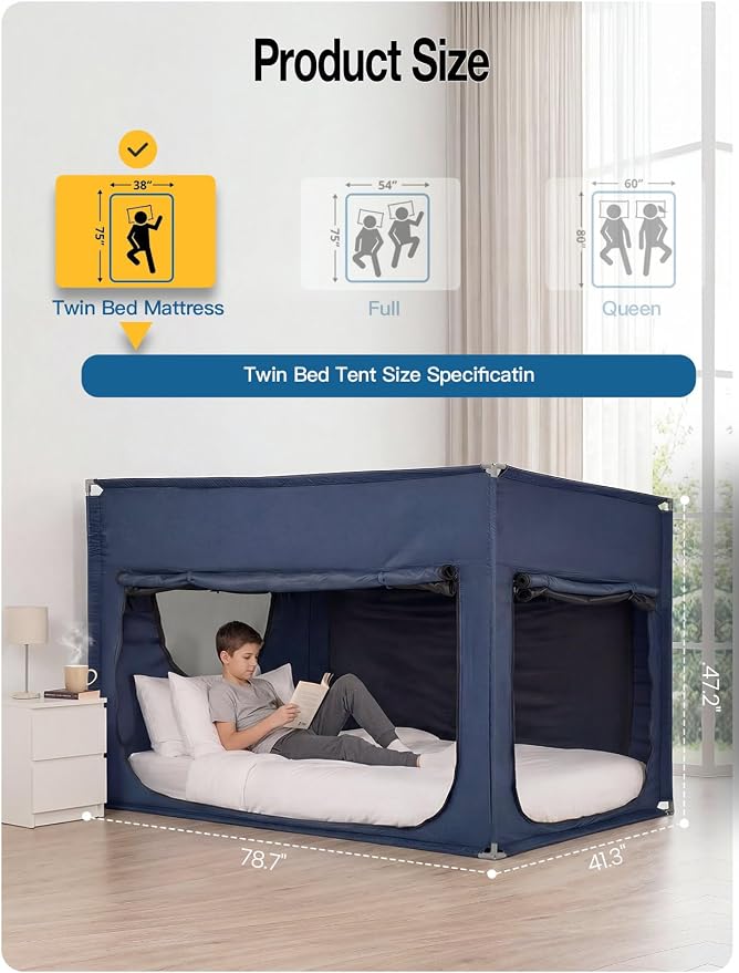 ANC POP Portable Bed Tent, Blackout Privacy Canopy with 3 Doors & Breathable Mesh, Large Space for Adults, Indoor Sleeping Shelter for Dorms/Shared Rooms