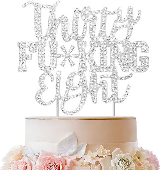 LINGTEER Happy 38th Birthday Funny Silver Rhinestone Cake Topper - Cheers to 38 Years Old Birthday Party,Thirty-Eight Cake Centerpieces Topper Decorations Gift Sign.