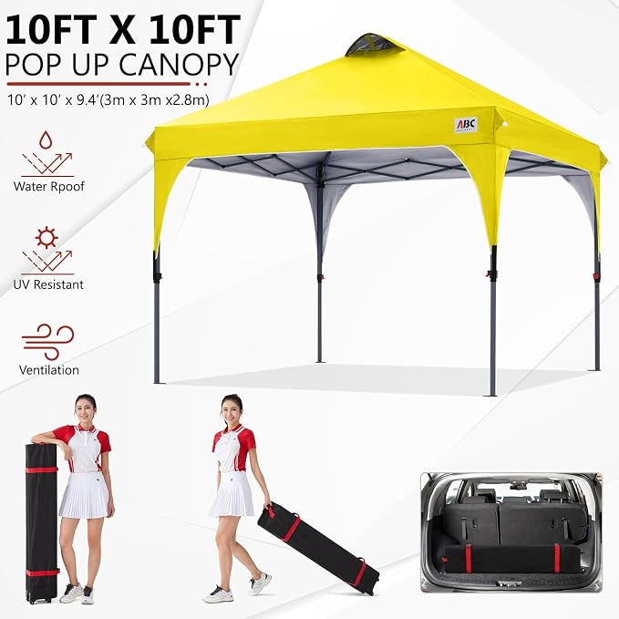 ABCCANOPY Outdoor Pop up Canopy Tent, 10x10 Instant Portable Canopy for Camping, Beach, Backyard,Yellow
