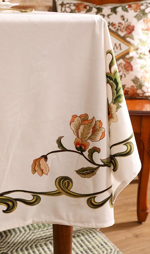 patdrea Vintage French Linen Tablecloth,Rectangular,87"x63"-Santiago C | Beautiful Print Table Cloth for Rectangle Table,Colorful Floral Patterned,for Dining Room Tea Party Thanksgiving