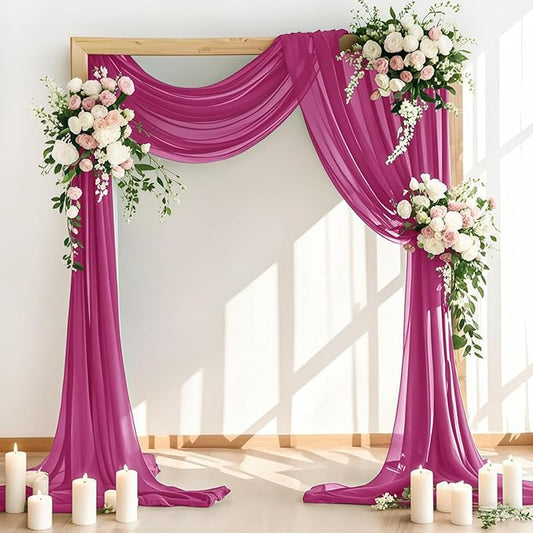 LINXTAR Wedding Arch Draping Fabric 30'' x 18FT Sheer Chiffon Arch Drape Backdrop 2 Panel Fuschia Drapes for Easter Bridal Shower Photo Booth Church Decor Birthday Party Outdoor Decor